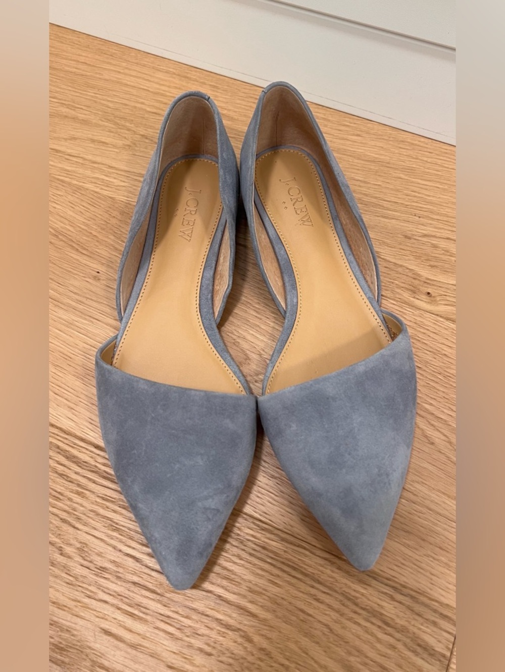 J. Crew Pointed Suede D'Orsay Flats in Light Gray